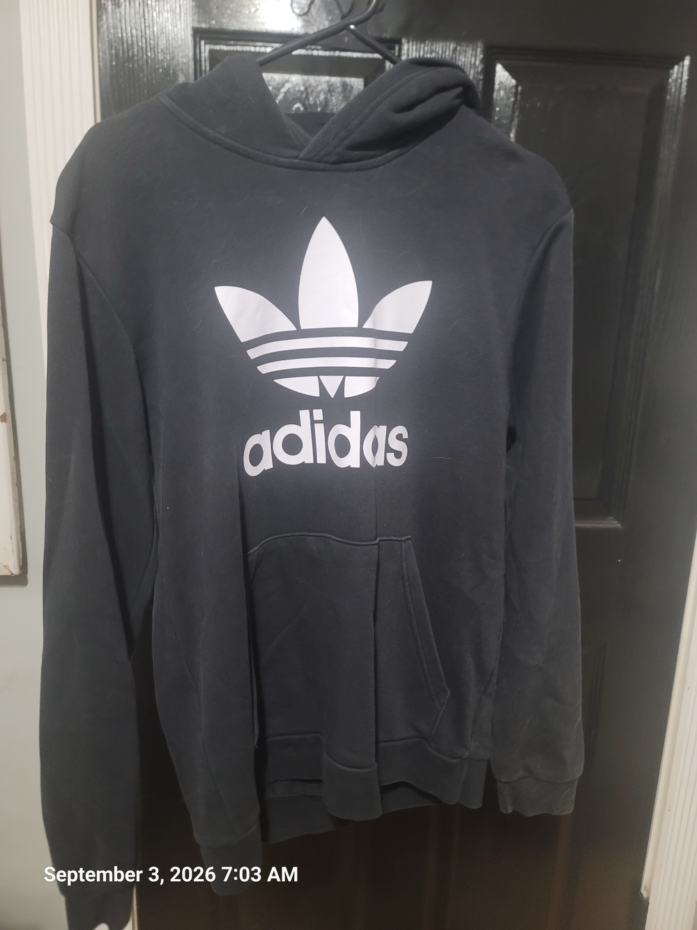 adidas Black Trefoil Hoodie with Front Pocket